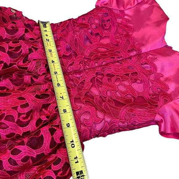 Halabaloo Red Laser Cut Lace Dress Girls 7 Satin Lace Short Sleeves Puff Skirt - Picture 8 of 9